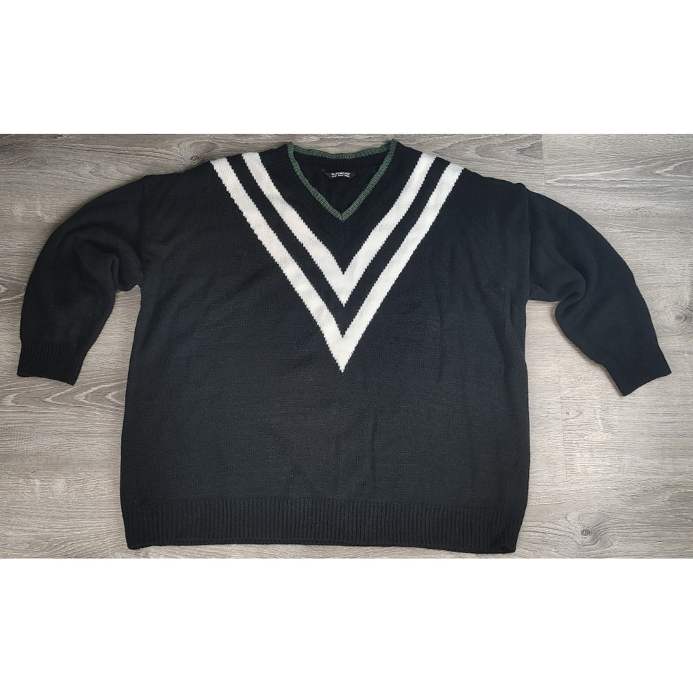 Bloomchic Cable Knit V-Neck Pullover Sweater Black & White Acrylic Womens 18-20